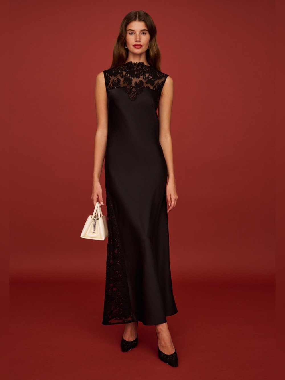 NWT o.p.t Natalia Dress size 10 Black Lace Maxi Dress Few Moda silky